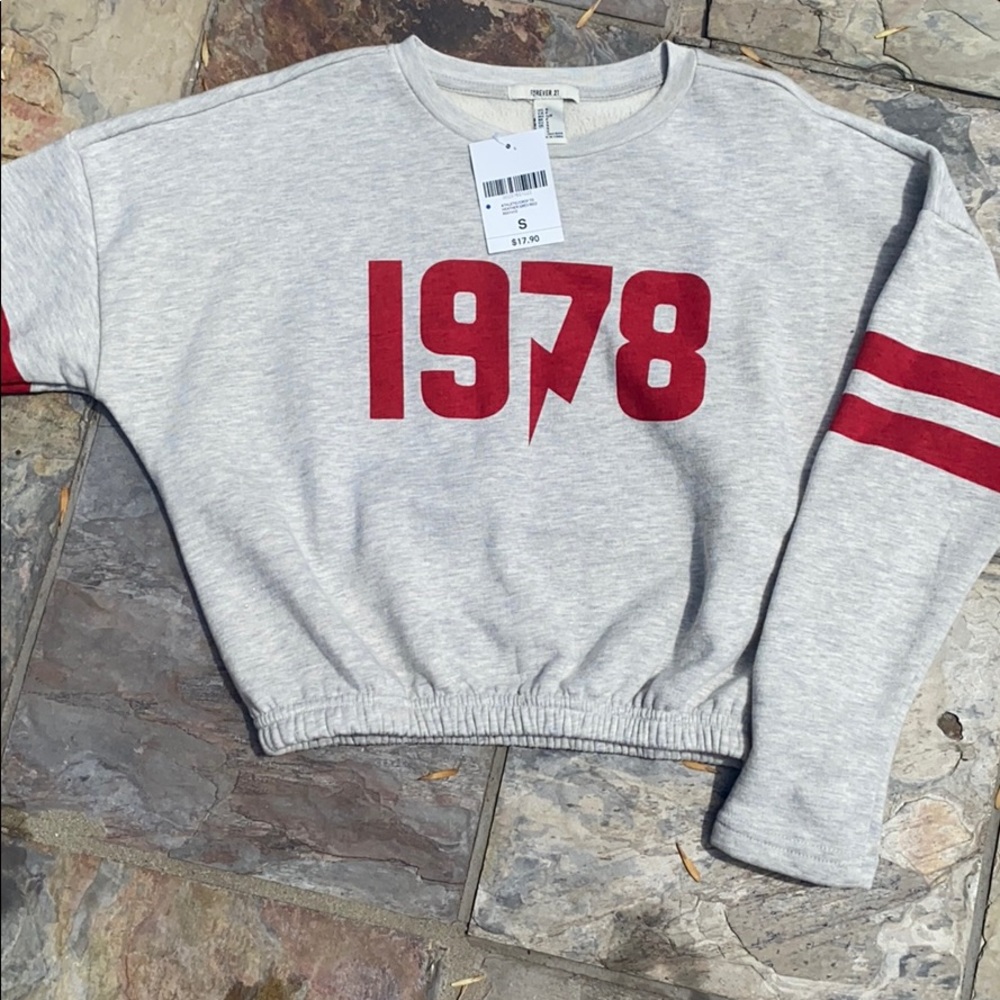 Forever 21 Cropped Crewneck Varsity Sweatshirt